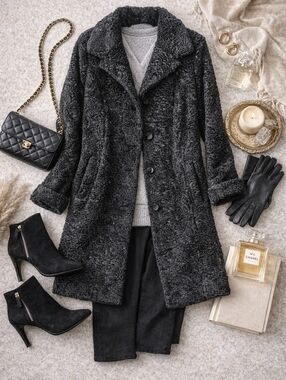 East 5th Black Faux Persian Lamb Coat Shawl Collar Chic